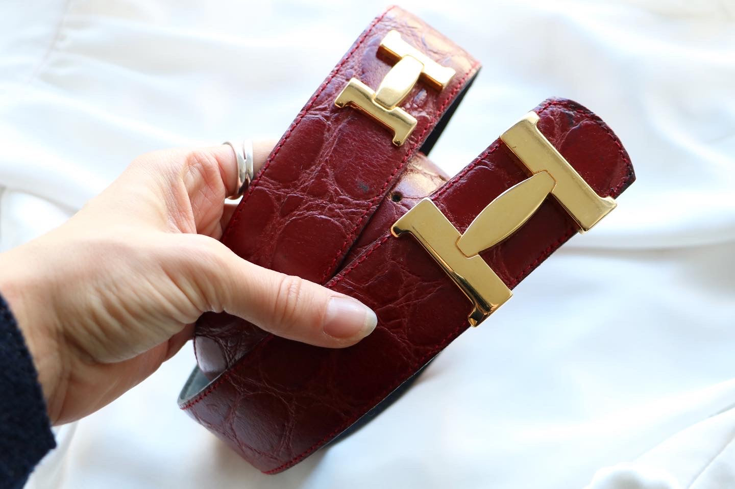 CEINTURE H CUIR BORDEAUX