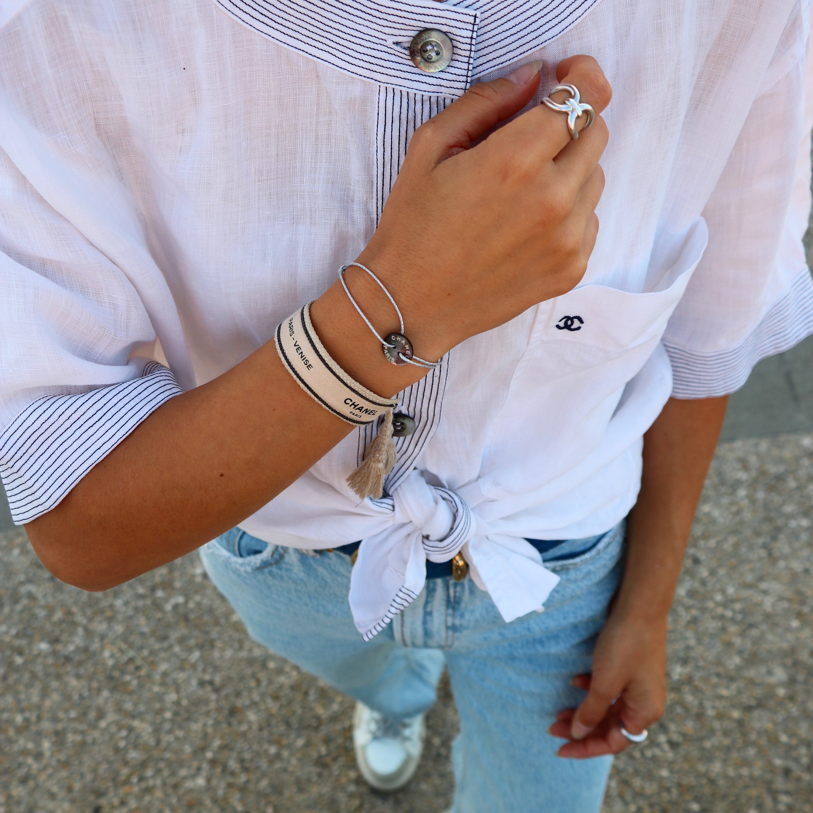 BRACELET CORDON UPCYCLÉ CHANEL | NACRE N°1