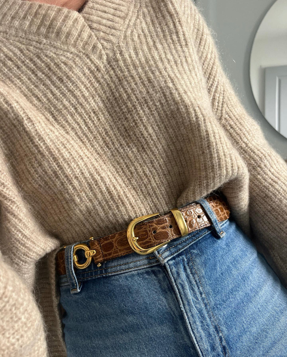 CEINTURE CROCO CUIR MARRON/CAMEL