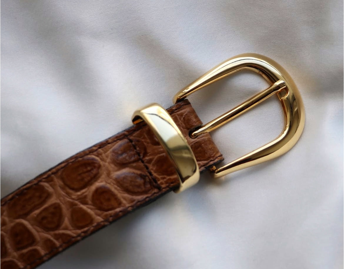 CEINTURE CROCO CUIR MARRON/CAMEL