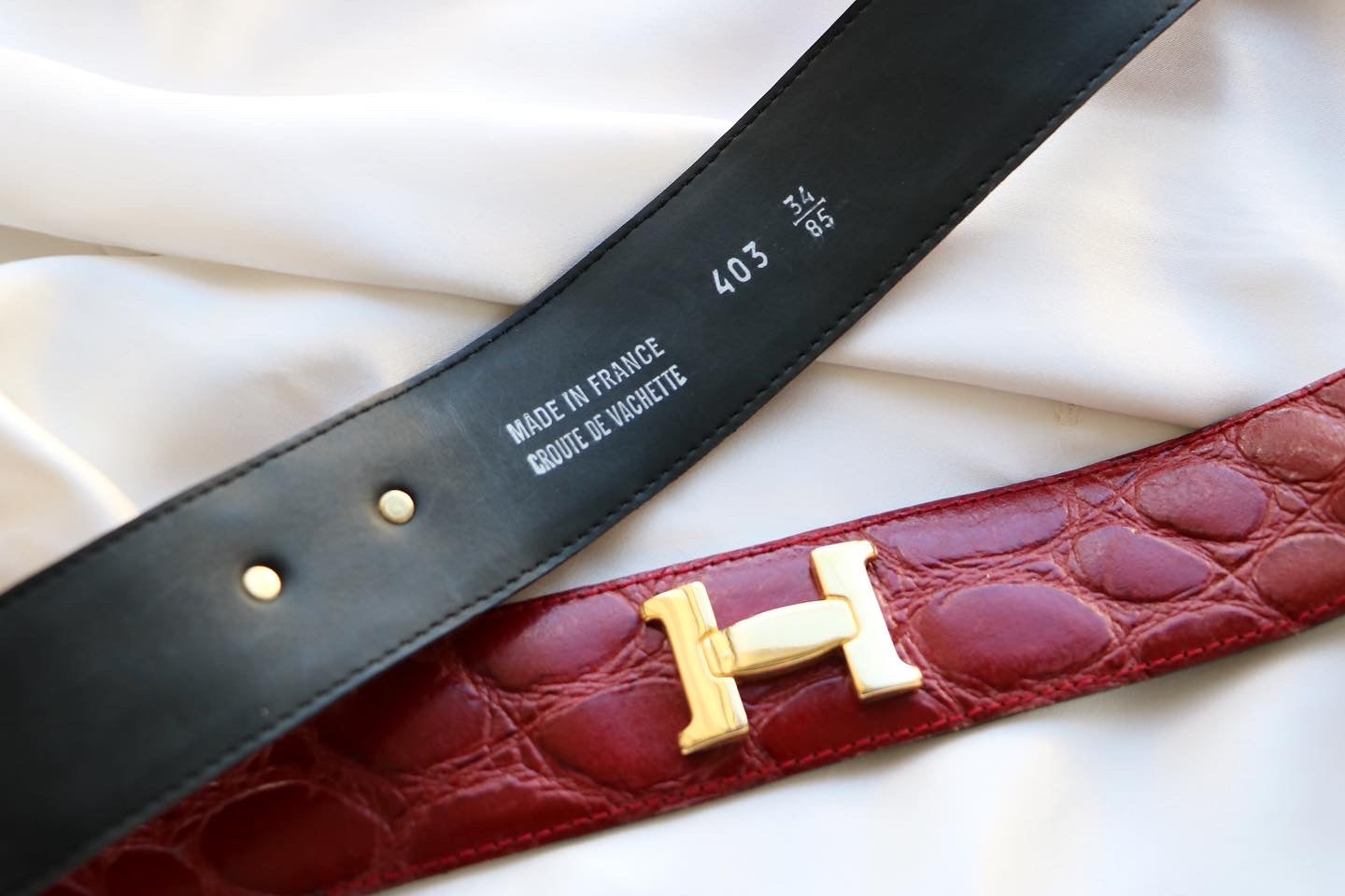 CEINTURE H CUIR BORDEAUX
