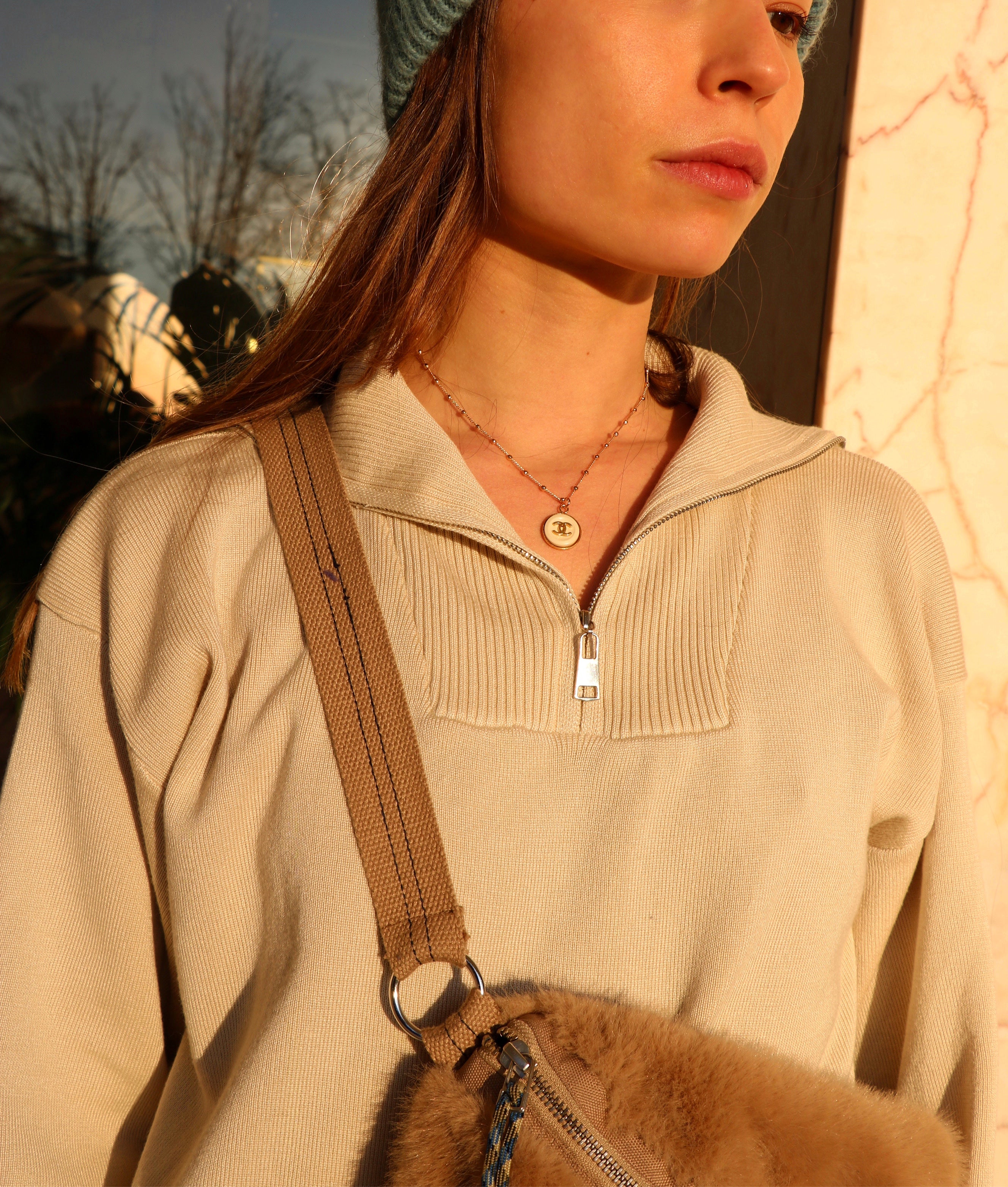 COLLIER UPCYCLÉ | BEIGE CREAMY N°1