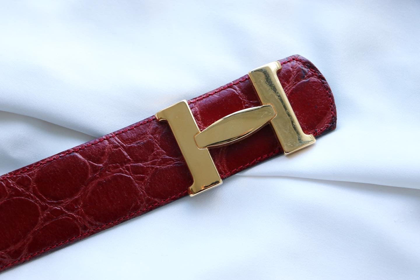 CEINTURE H CUIR BORDEAUX