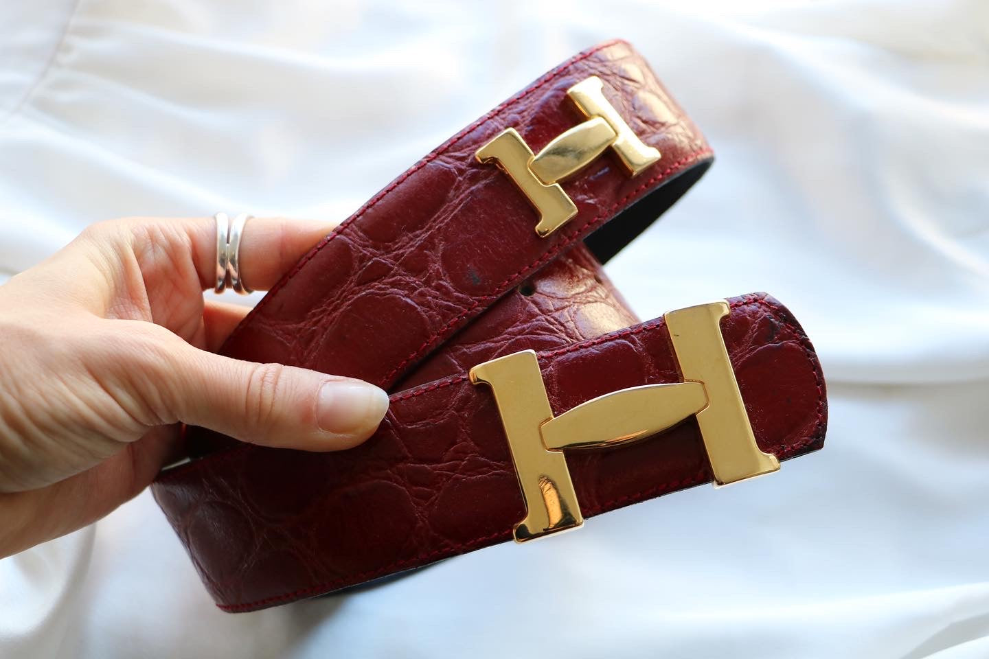 CEINTURE H CUIR BORDEAUX