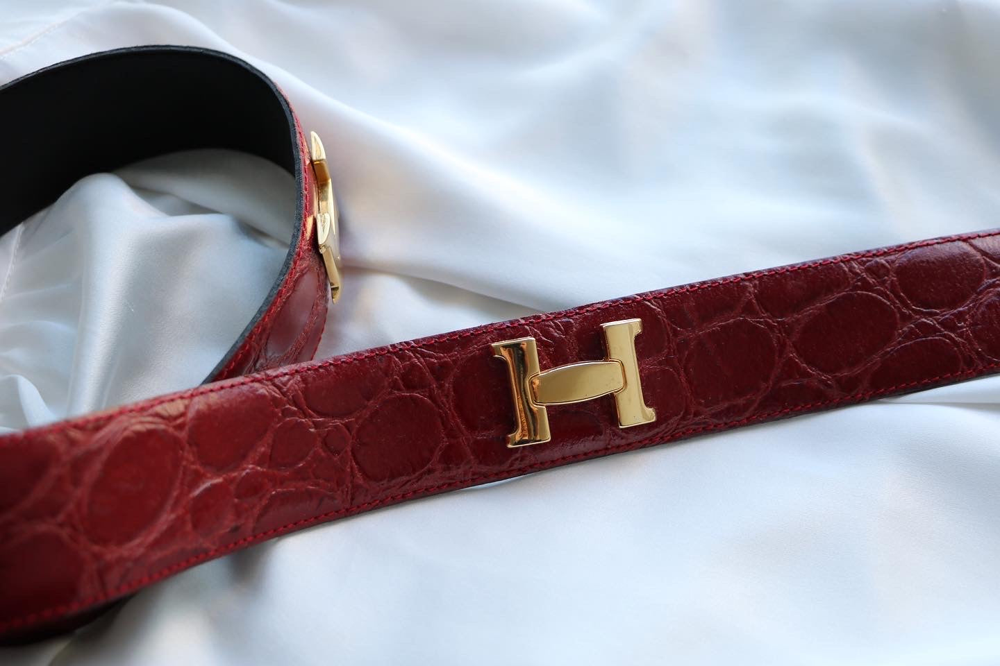 CEINTURE H CUIR BORDEAUX