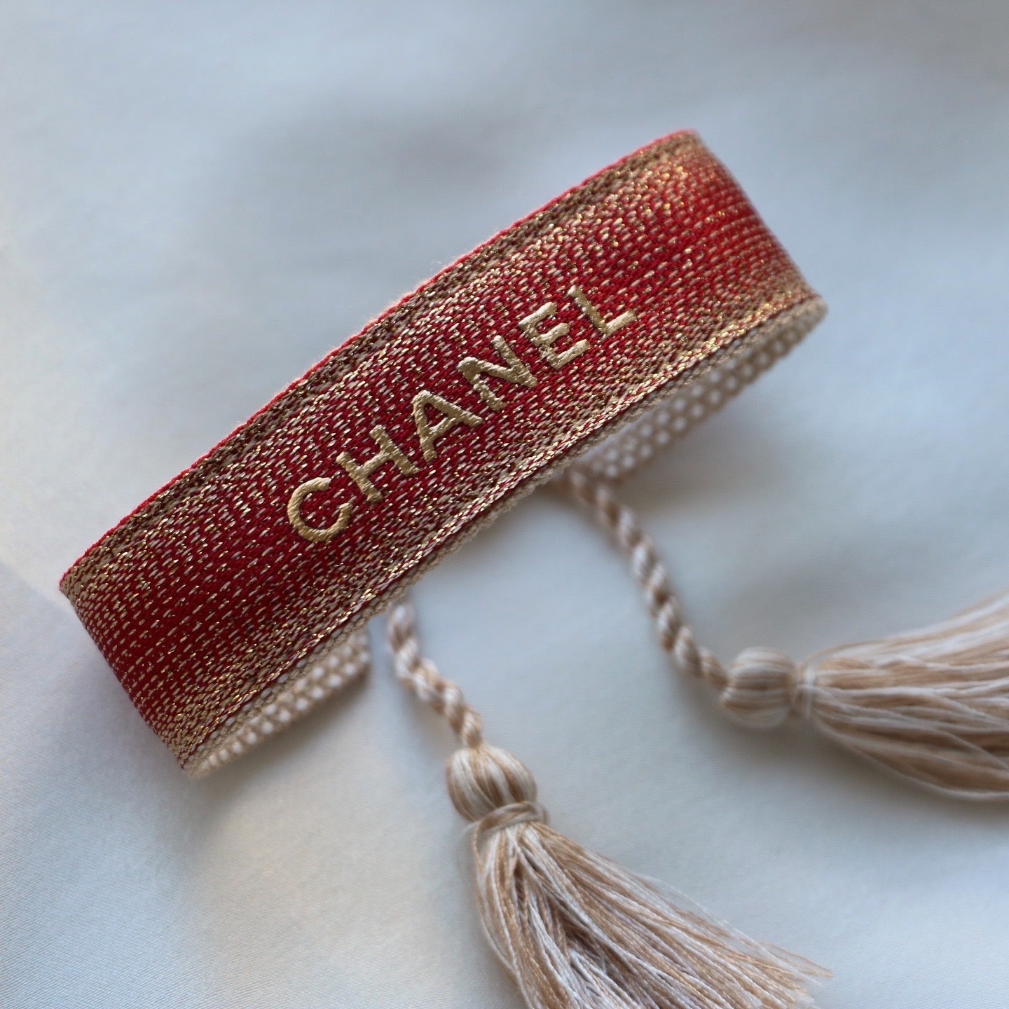 BRACELET TISSÉ UPCYCLÉ | ROUGE ET DORÉ
