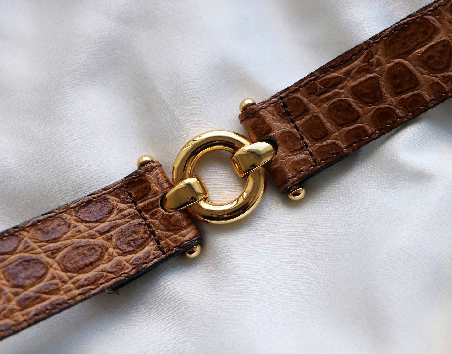 CEINTURE CROCO CUIR MARRON/CAMEL