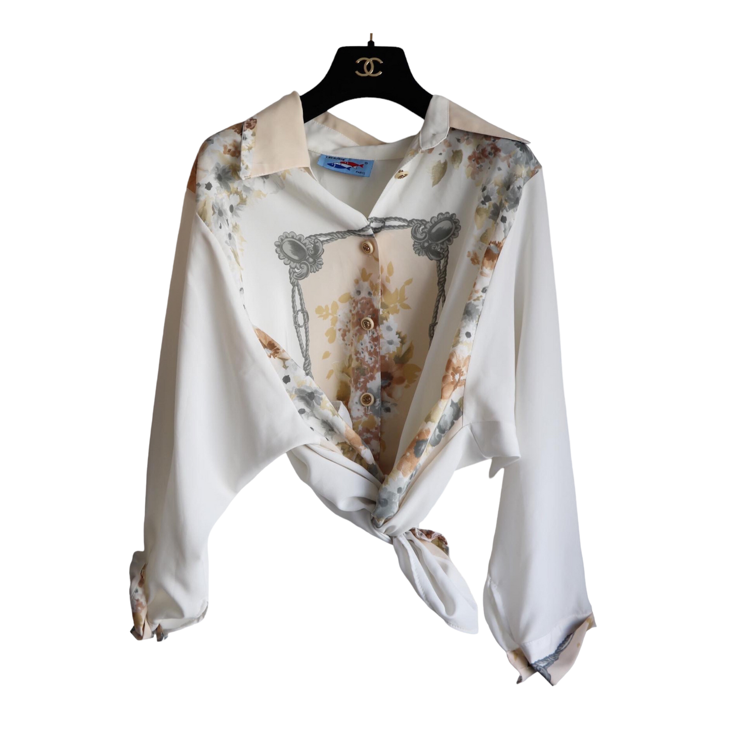 CHEMISE OVERSIZE VINTAGE MOTIFS FLEURIS & CHAÎNES