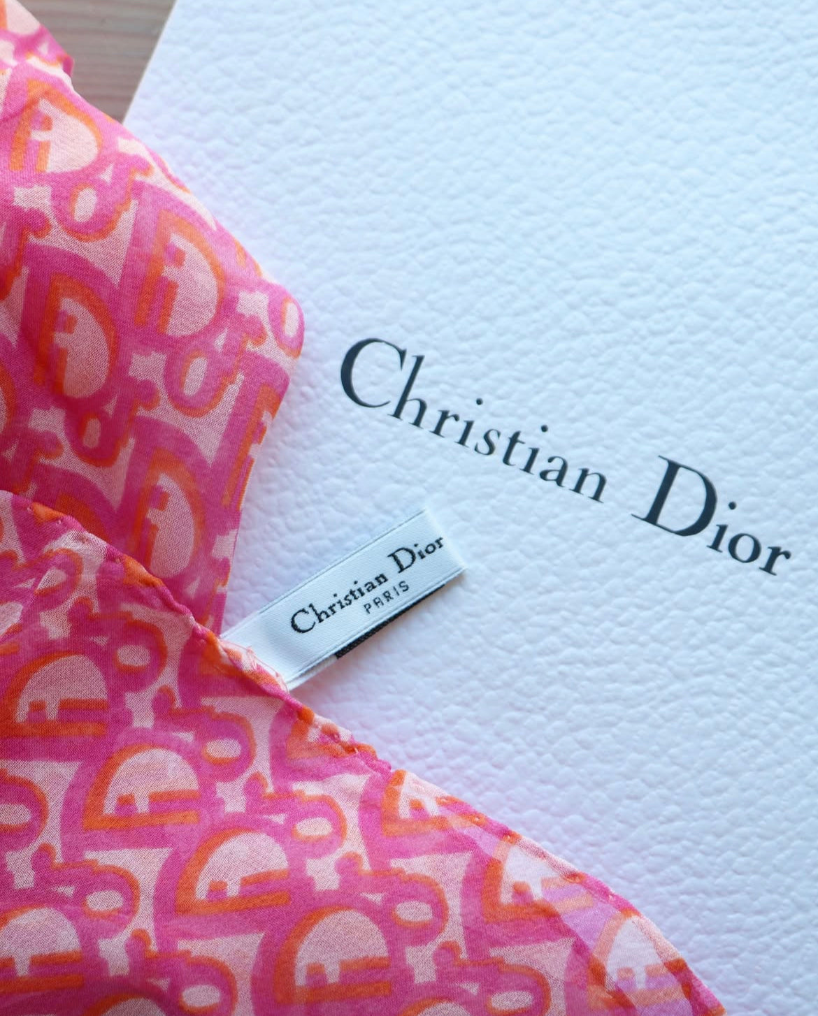 FOULARD DIOR VINTAGE | ROSE MONOGRAMME | 100% SOIE