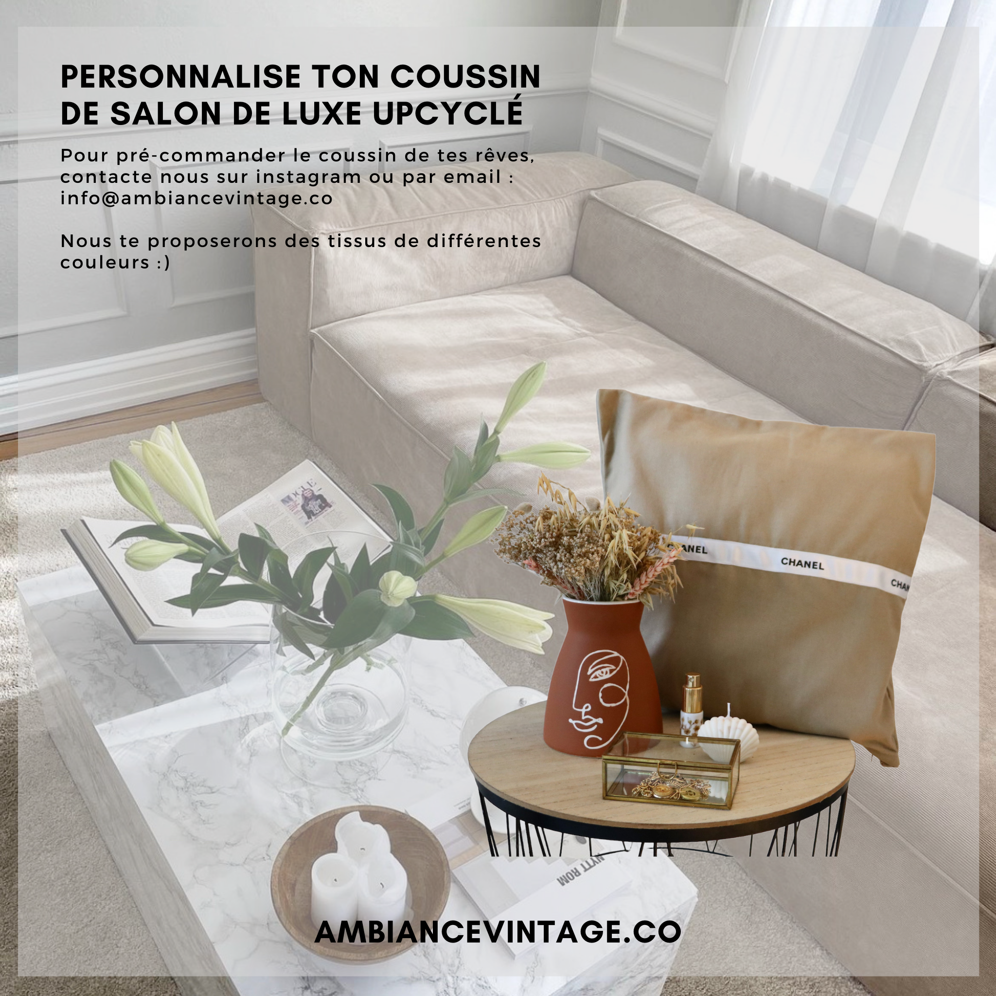 PRÉ-COMMANDE | COUSSIN UPCYCLÉ CHANEL À RAYURES