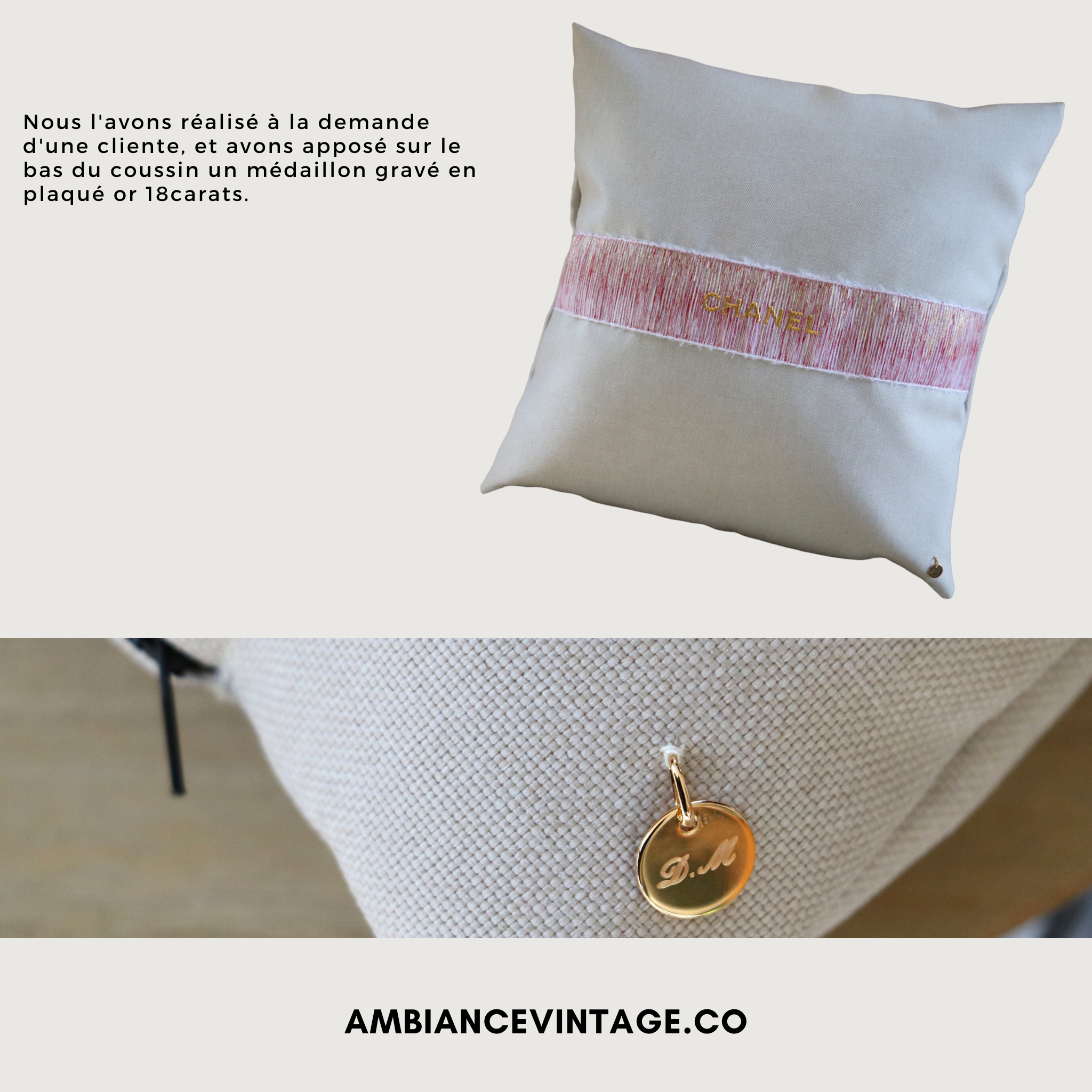 COUSSIN UPCYCLÉ RUBAN RARE CHANEL | ROSE