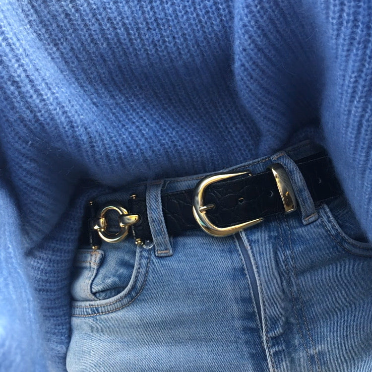 CEINTURE CROCO CUIR NOIRE