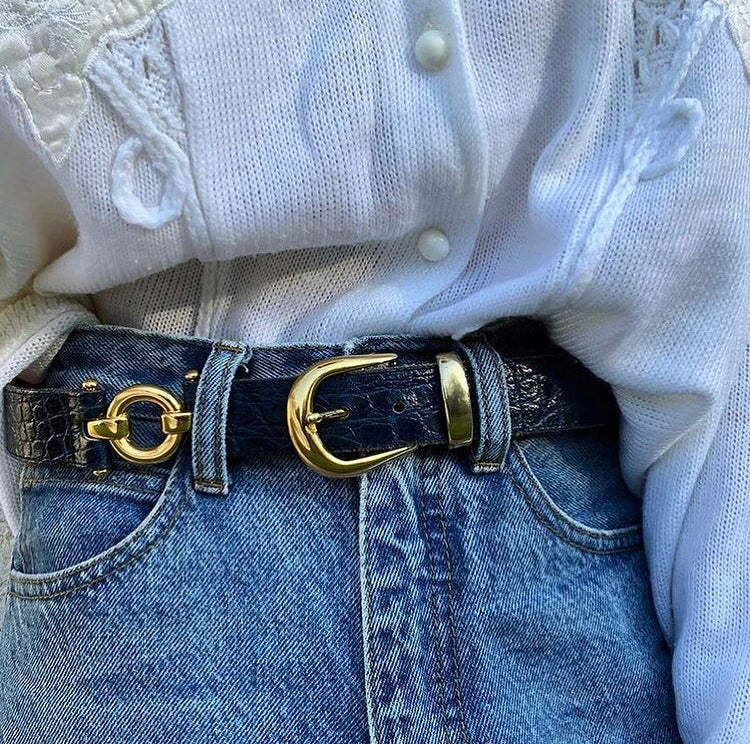 CEINTURE CROCO CUIR BLEUE MARINE