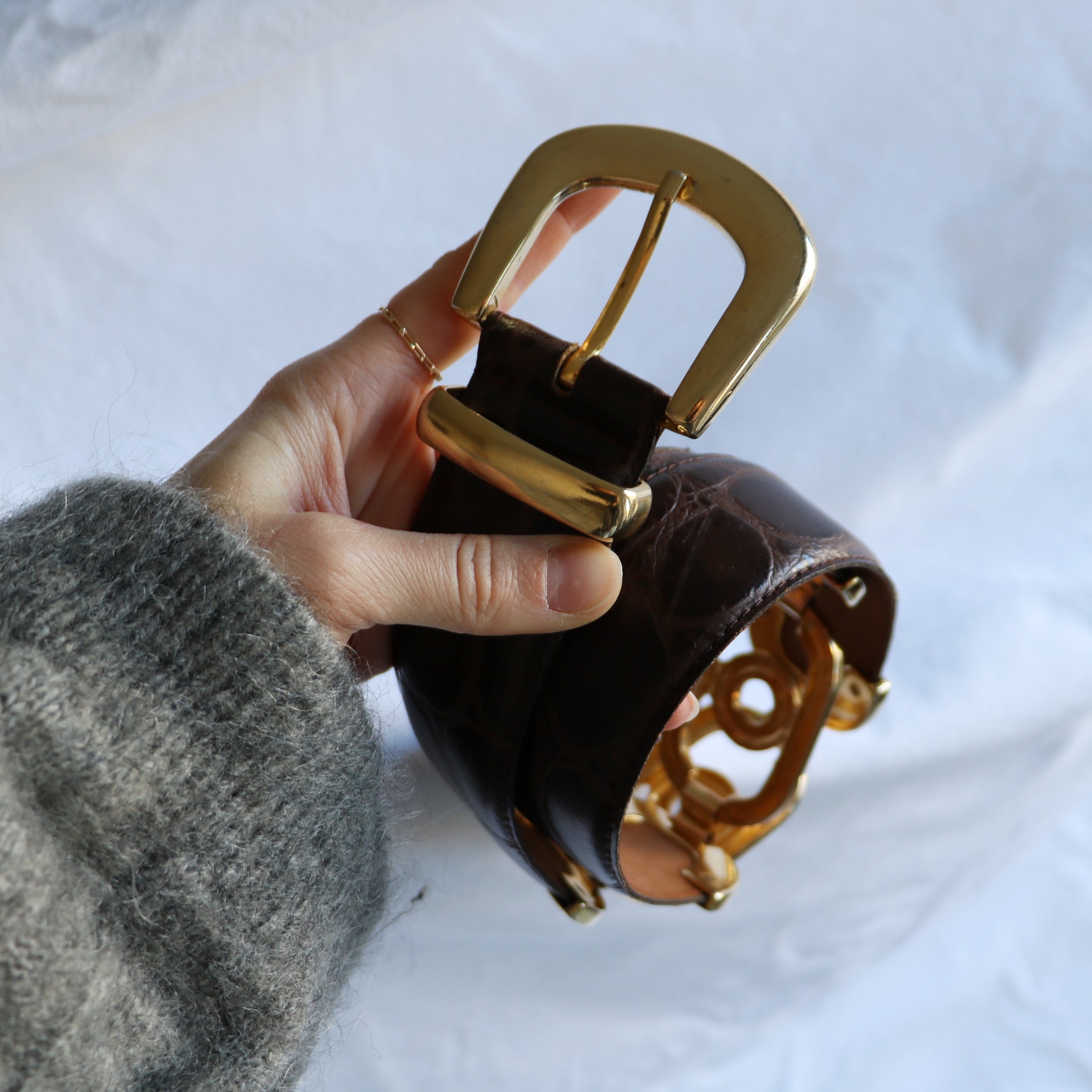 CEINTURE CUIR CROCO MARRON