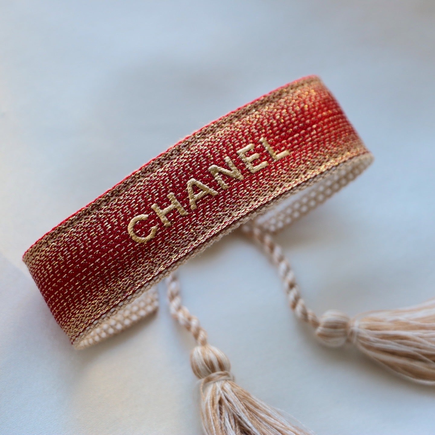 BRACELET TISSÉ UPCYCLÉ | ROUGE ET DORÉ