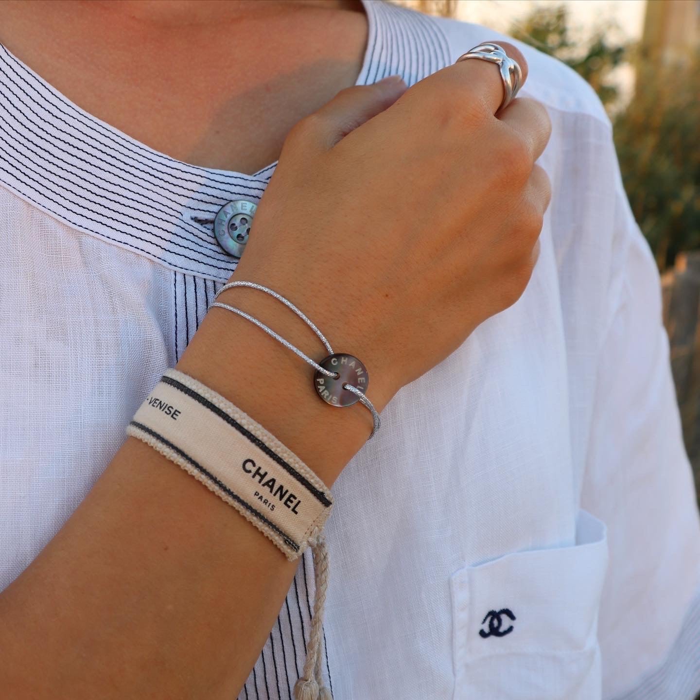 BRACELET CORDON UPCYCLÉ CHANEL | NACRE N°1