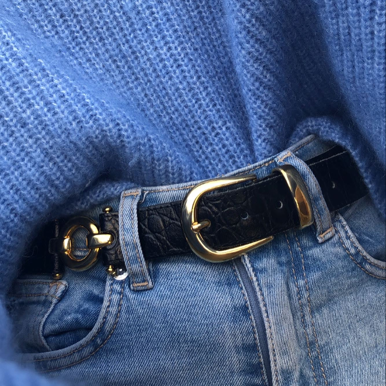 CEINTURE CROCO CUIR NOIRE